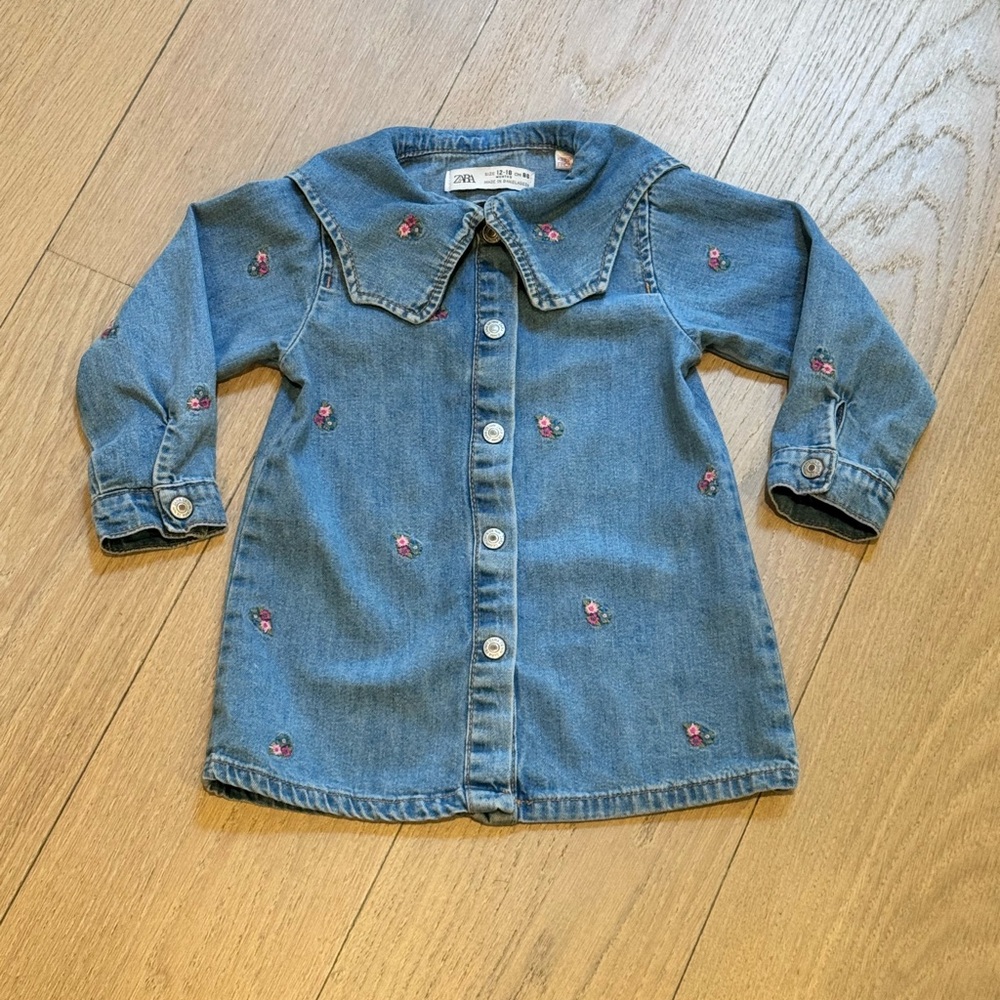 Zara Denim Dress with Floral Accents